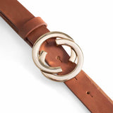 Smalt brunt bælte med guld gucci spænde