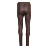 Chokolade brune coatede jeggings med elastik i taljen set bagfra