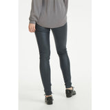 Marine blå coatede jeggings med elastik set bagfra