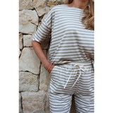 Alma T-shirt Striped Sand/ Ivory