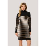 Astrid Striped Roll-Neck Dress Black/Feather Gray Melange Stripe (Pre-ordre. forventet levering start uge 35)