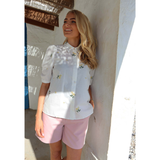Flora SS Blouse Offwhite Embroidery