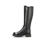 Sort lang støvle med lynlås og lak snude