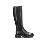 Sort lang støvle med lynlås og lak snude