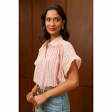 Leika Heart Striped Shirt Beige Pink