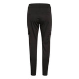 Sorte bukser med fast linning og lommer i siden set bagfra hvor du kan se paspel lommerne