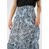 Maxi Smock Skirt Blue Leaf Print