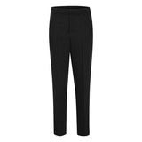 klassiske sorte bukser med presfolder bæltestropper lynlås og hægte set forfra