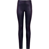 Mørkeblå skind bukser med smalleben set forfra