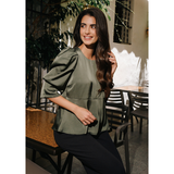 Winnie Peplum Blouse Dusty Army