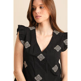 Poline Hør Top Black Flowers