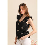 Poline Hør Top Black Flowers