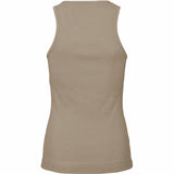 Olivengrøn tank top med rund hals og ærmeløs den har ribkanter set bagfra