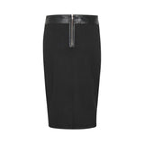 sort nederdel i skind og stof med lynlås set bagfra