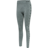 Grøn meleret tights fra Hummel med de klassiske Hummel vinkler ned langs benet og logo og tekst ved hoften set forfra