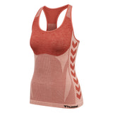 Rød træningstop fra Hummel med bryderryg Hummel vinker og Hummel logo og tekst ved hoften set fra siden