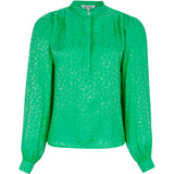 Smuk grøn bluse fra struktur mønster lange ærmer og stolpe fortil set forfra