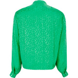 Smuk grøn bluse fra struktur mønster lange ærmer og stolpe fortil set bagfra