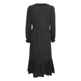 Sort slå om kjole fra Kaffe med flæser og lange ærmer med flæser set bagfra