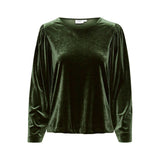 Grøn velour blouse fra Saint Tropez med lange ærmer og rund hals