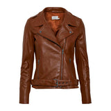 læder biker jakke i brun skind