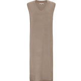Finstrikket vest pullover kjole med v-hals i beige