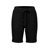 Sorte bomulds bermuda shorts med lommer og snører i taljen