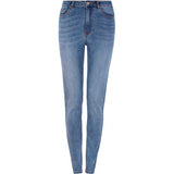 lyseblå jeans med lommer og knap og lynlås