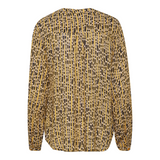 skjorte i et gult mønster fra kaffe med lange ærmer og v-hals