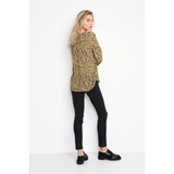 skjorte i et gult mønster fra kaffe med lange ærmer og v-hals