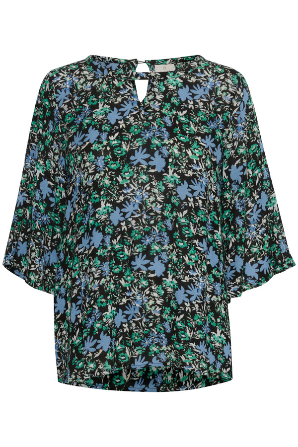 RIANA AMBER BLOUSE BLUE/GREEN FLOWER PRINT. Forårsbluse fra Kaffe.