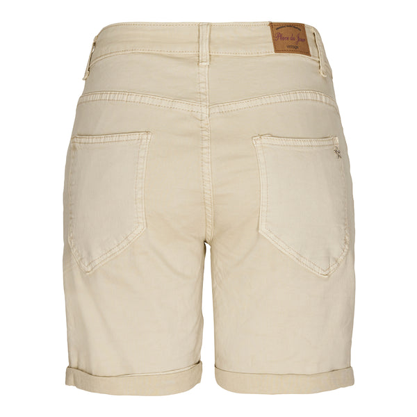 beige denim shorts med lapper og opsmøg