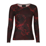 Mesh LS T-Shirt Black Bordeaux Flower