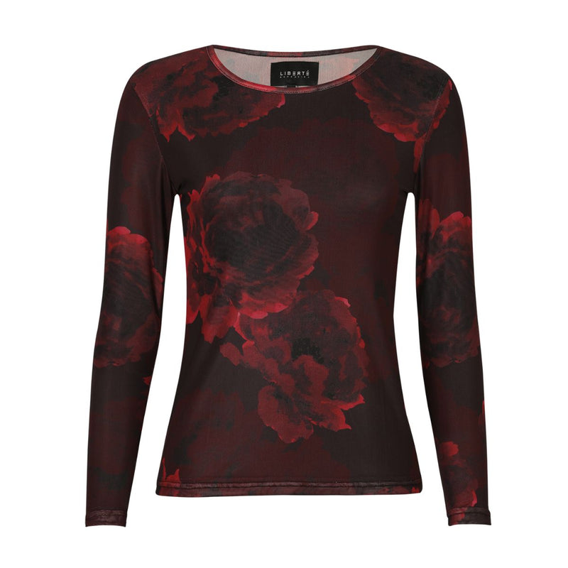 Mesh LS T-Shirt Black Bordeaux Flower