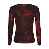 Mesh LS T-Shirt Black Bordeaux Flower