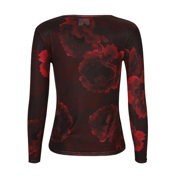 Mesh LS T-Shirt Black Bordeaux Flower