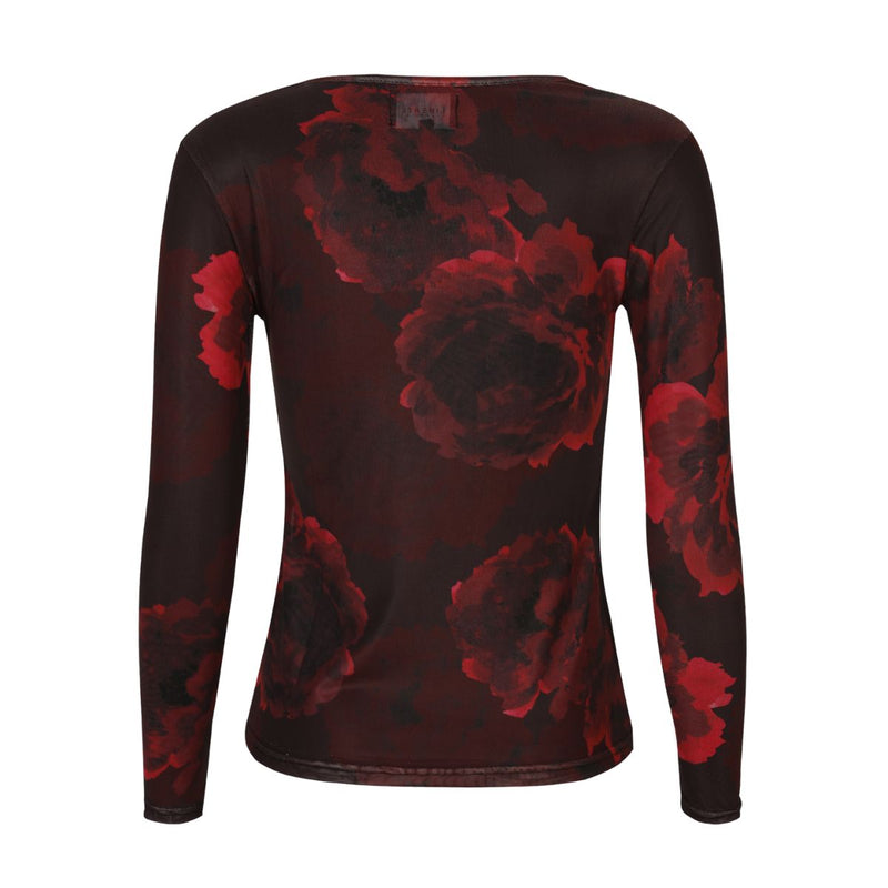 Mesh LS T-Shirt Black Bordeaux Flower