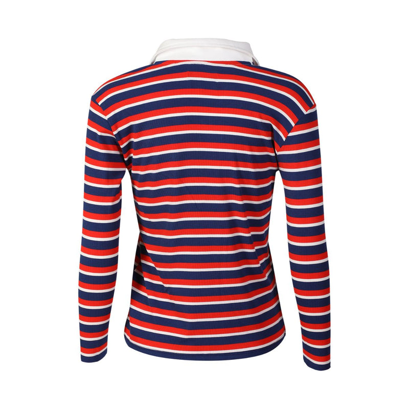 Natalia LS Polo Blouse Navy Red White Stripe