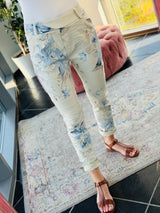 Florence Pants Beige Blue Flower