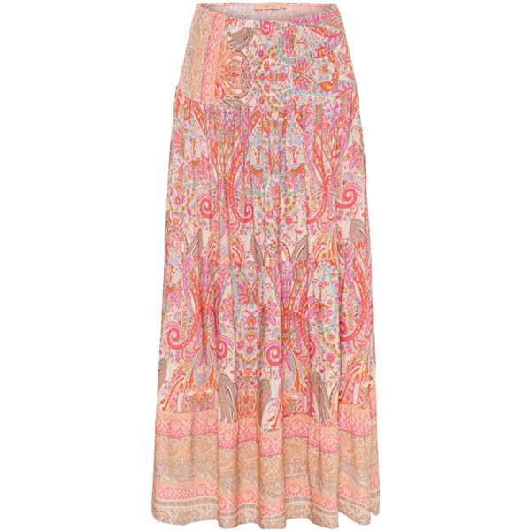 lang viskose nederdel med bred elastik i taljen med lyserød blomster og print