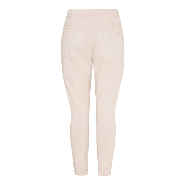 Beige joggings jeans med snøre i taljen og blonde detalje i buksebenene