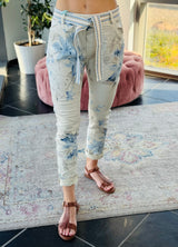 Florence Pants Beige Blue Flower