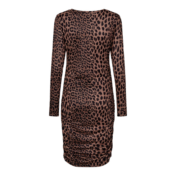 Leopard kjole fra liberte med rund hals og lange ærmer set bagfra