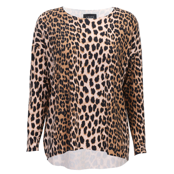 Alma leopard bluse med lange ærmer og rund hals 
