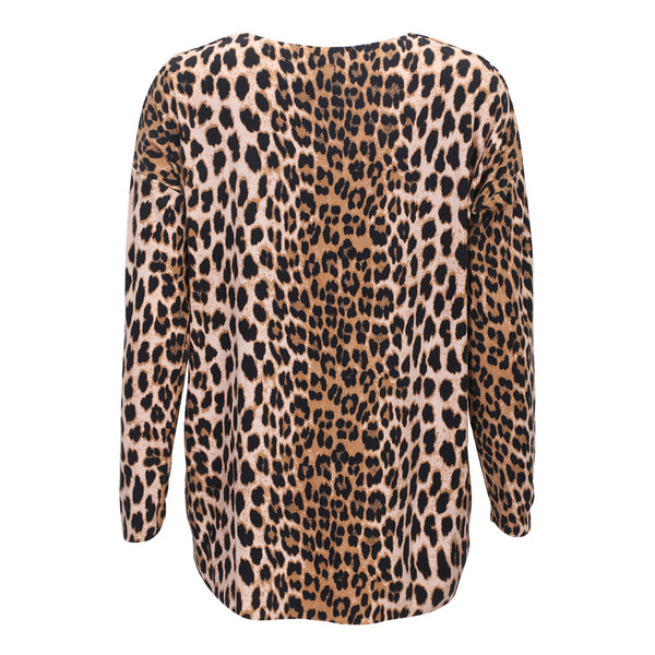 Alma leopard bluse med lange ærmer og rund hals