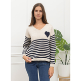Alma striped knit w. heart navy
