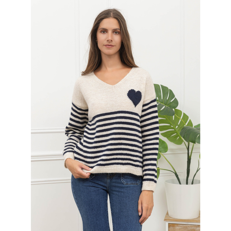 Alma striped knit w. heart navy