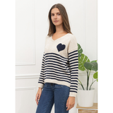 Alma striped knit w. heart navy