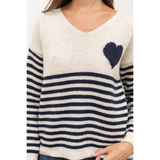 Alma striped knit w. heart navy