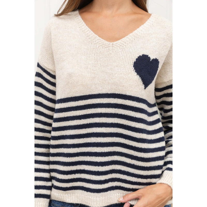 Alma striped knit w. heart navy